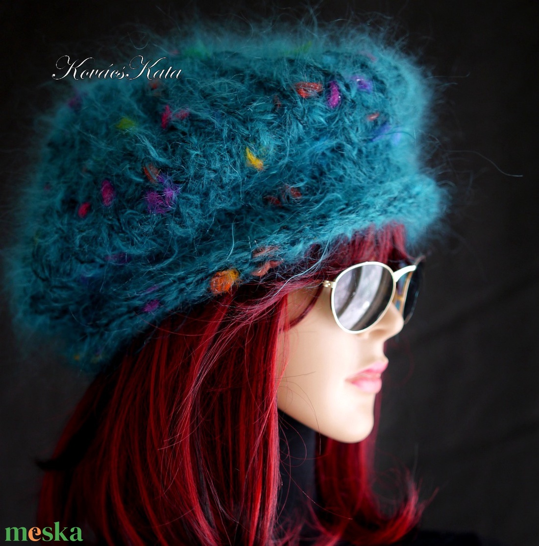 DORA / ricordó - extravagáns kézzel kötött chunky mohair gomba sapka, barett  - ruha & divat - sál, sapka, kendő - sapka - Meska.hu