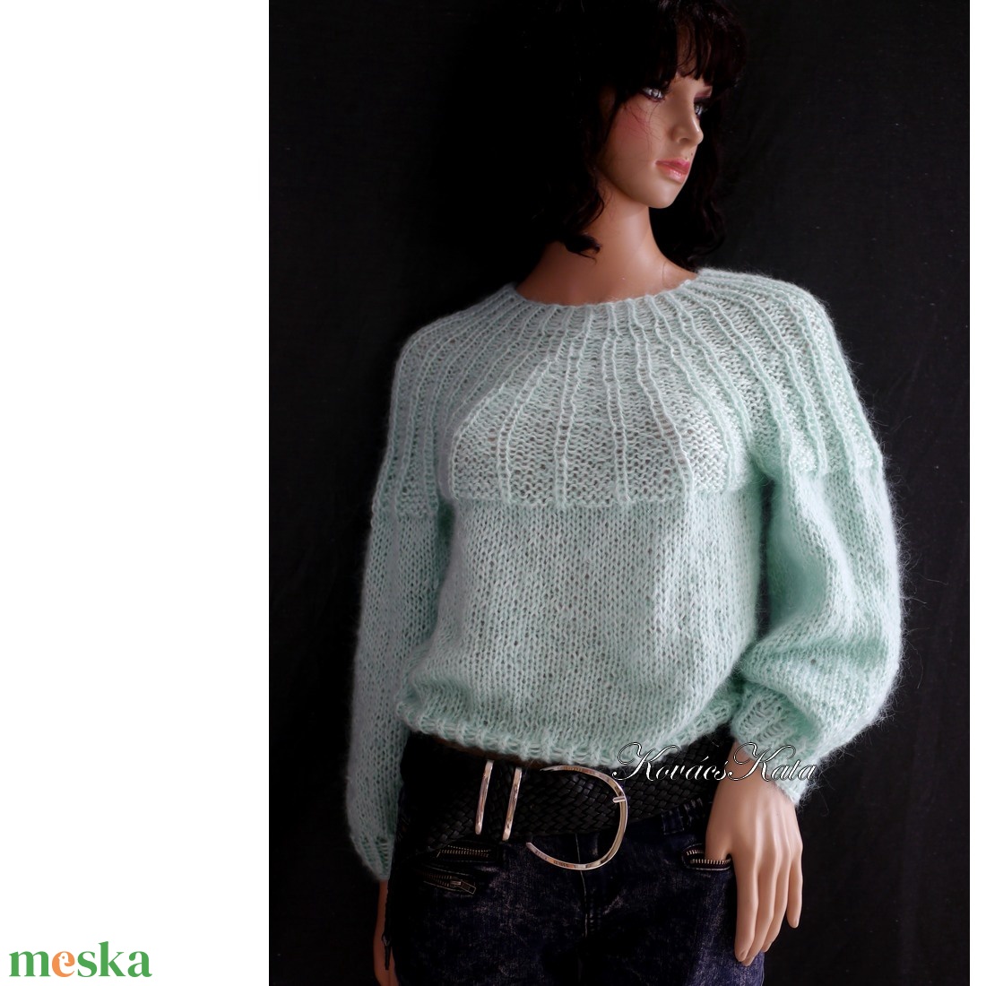 FANNI / menta - exkluzív kézzel kötött mohair pulóver - ruha & divat - női ruha - pulóver - Meska.hu FANNI / menta - exkluzív kézzel kötött mohair pulóver - ruha & divat - női ruha - pulóver - Meska.hu