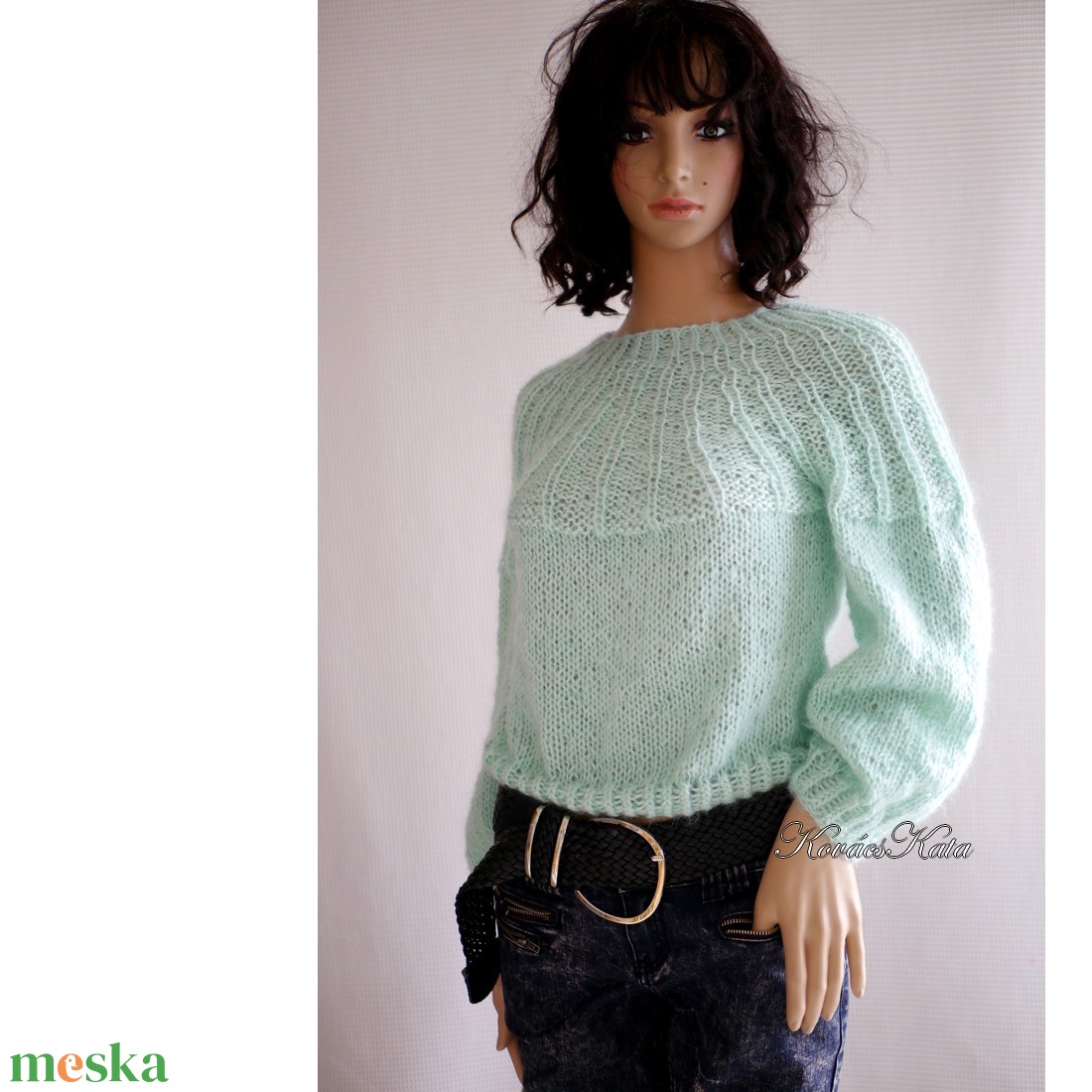 FANNI / menta - exkluzív kézzel kötött mohair pulóver - ruha & divat - női ruha - pulóver - Meska.hu FANNI / menta - exkluzív kézzel kötött mohair pulóver - ruha & divat - női ruha - pulóver - Meska.hu