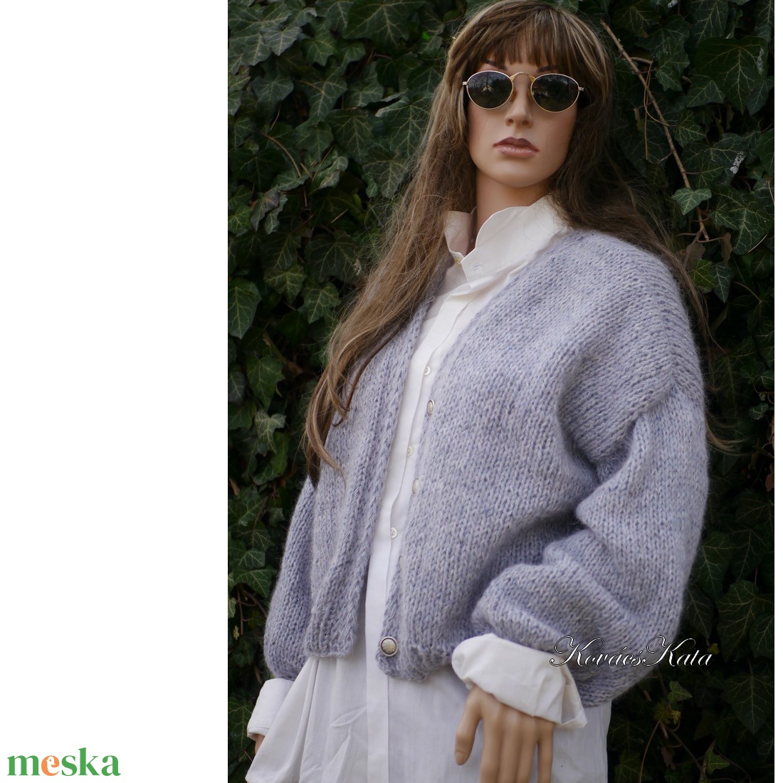 MAIA / szürke - exkluzív kézzel kötött alpaka-gyapjú-moher chunky kardigán, pulóver - ruha & divat - női ruha - pulóver - Meska.hu