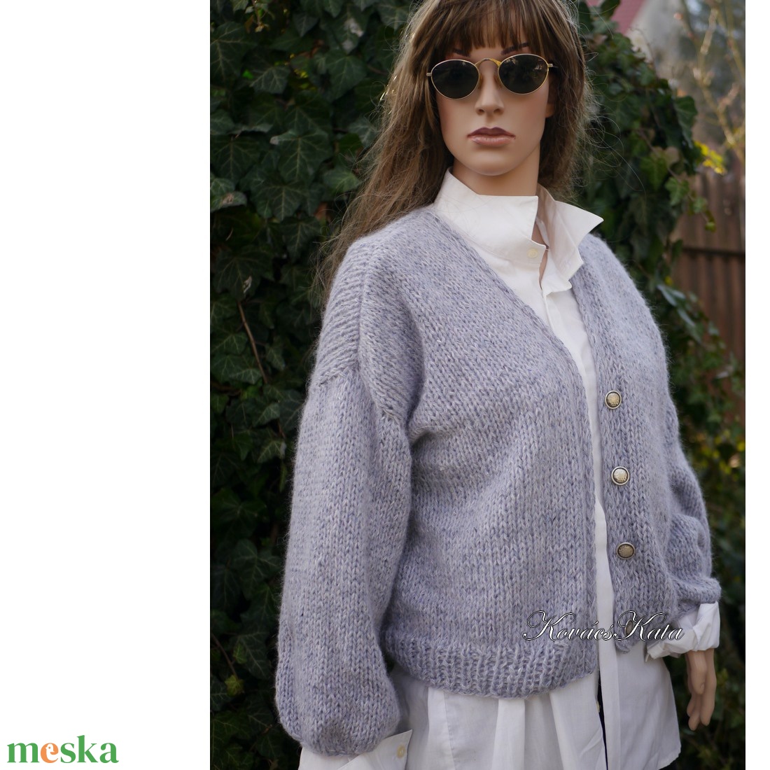 MAIA / szürke - exkluzív kézzel kötött alpaka-gyapjú-moher chunky kardigán, pulóver - ruha & divat - női ruha - pulóver - Meska.hu