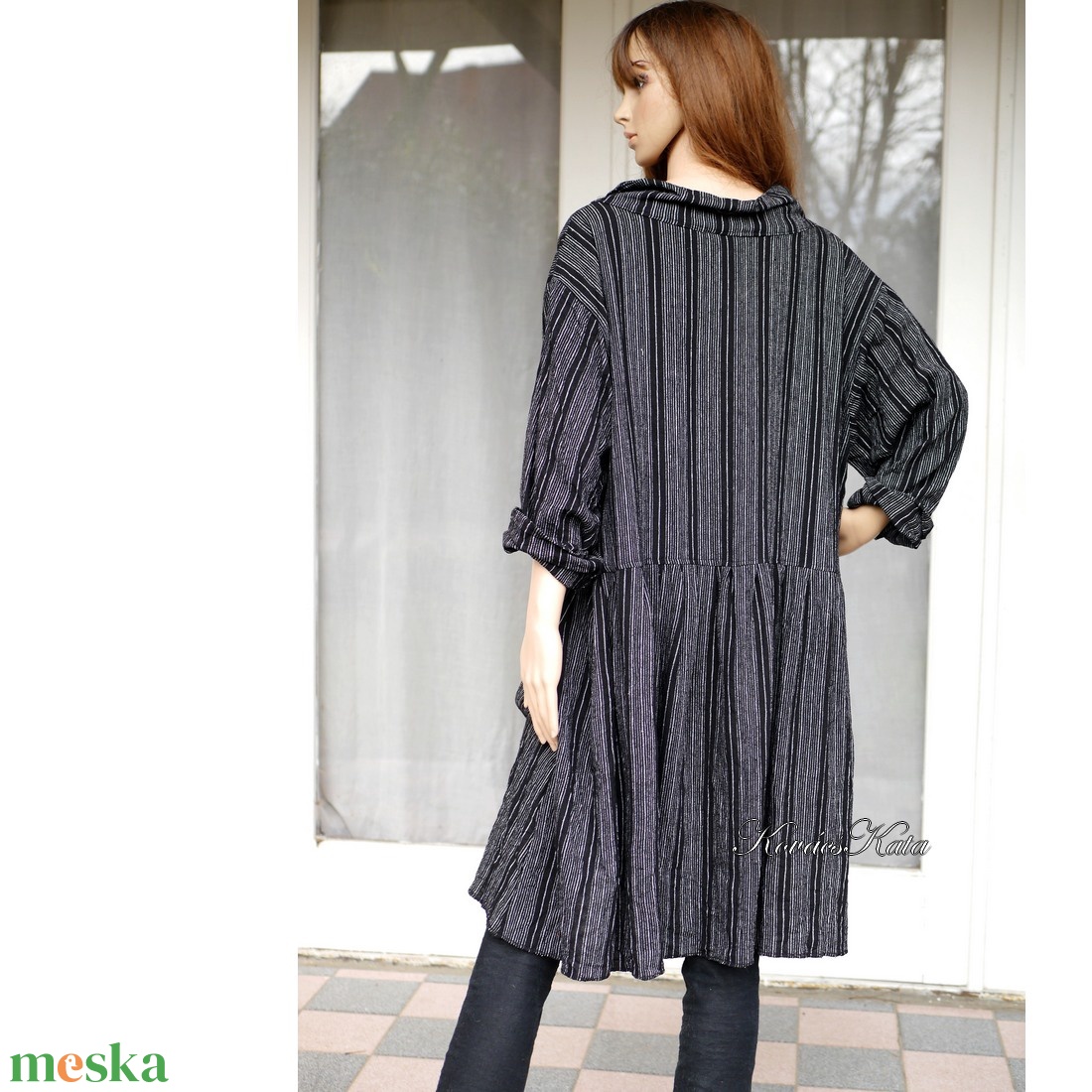 ILA-RUHA - flapper ingruha /  fekete-szürke csíkos len - ruha & divat - női ruha - ruha - Meska.hu
