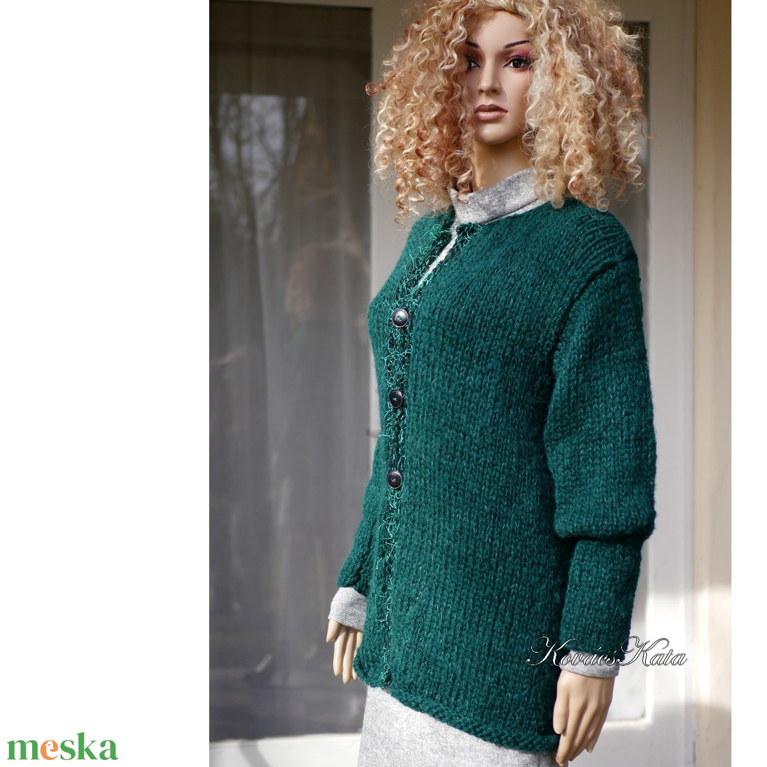 BERNADETTE - elegáns kézzel kötött hosszú alpaka kardigán, pulóver / zöld - ruha & divat - női ruha - pulóver & kardigán - Meska.hu