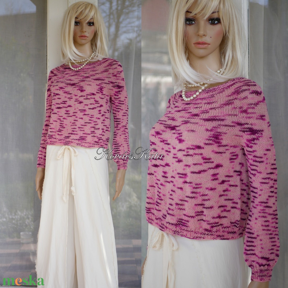 CRAZY LINEN / puncs - exkluzív egyedi festésű gyapjú-len kézzel kötött  pulóver  - ruha & divat - női ruha - pulóver & kardigán - Meska.hu