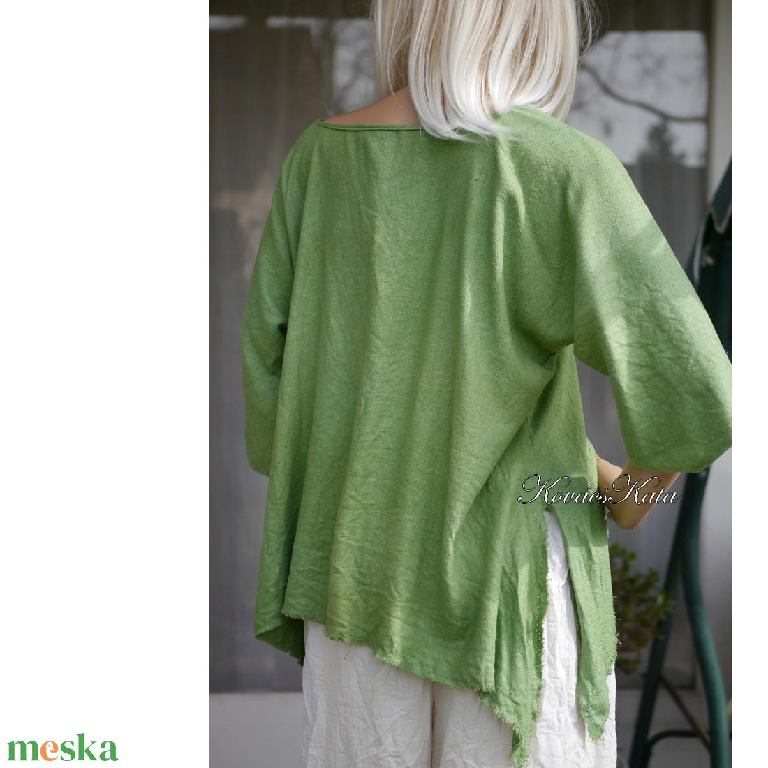 BURETT TUNIKA / fűzöld - artsy csipkés applikált kézzel festett design blúz - ruha & divat - női ruha - blúz - Meska.hu BURETT TUNIKA / fűzöld - artsy csipkés applikált kézzel festett design blúz - ruha & divat - női ruha - blúz - Meska.hu