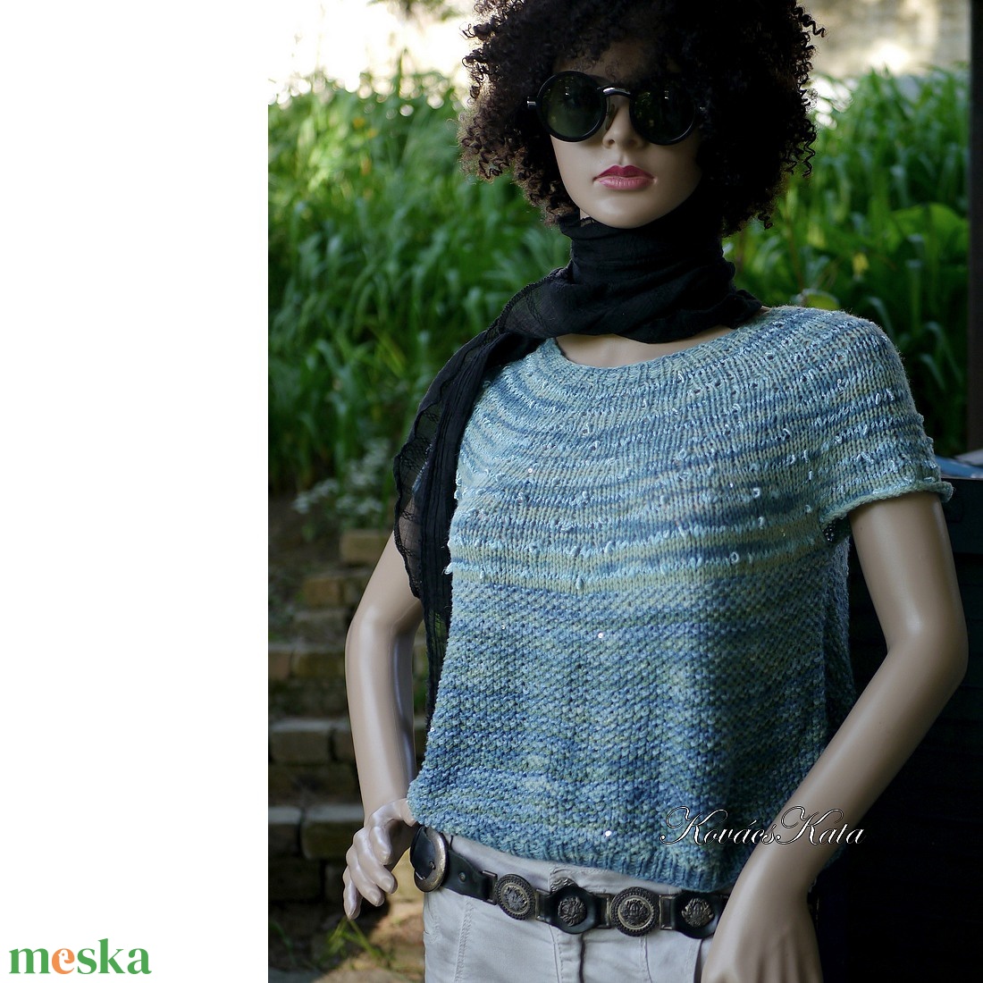 CRAZY RICE / jade - exkluzív egyedi festésű kézzel kötött design pulóver  - ruha & divat - női ruha - pulóver & kardigán - Meska.hu