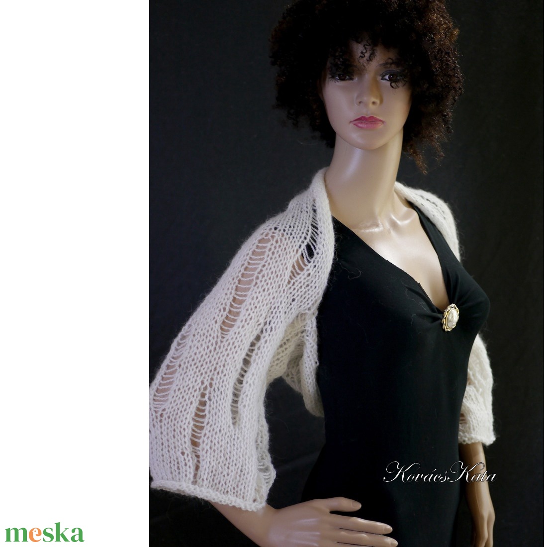CAMEA SHRUG -  bohó mohair boleró, kézzel kötött grunge kardigán / fehér - ruha & divat - női ruha - kardigánok - Meska.hu