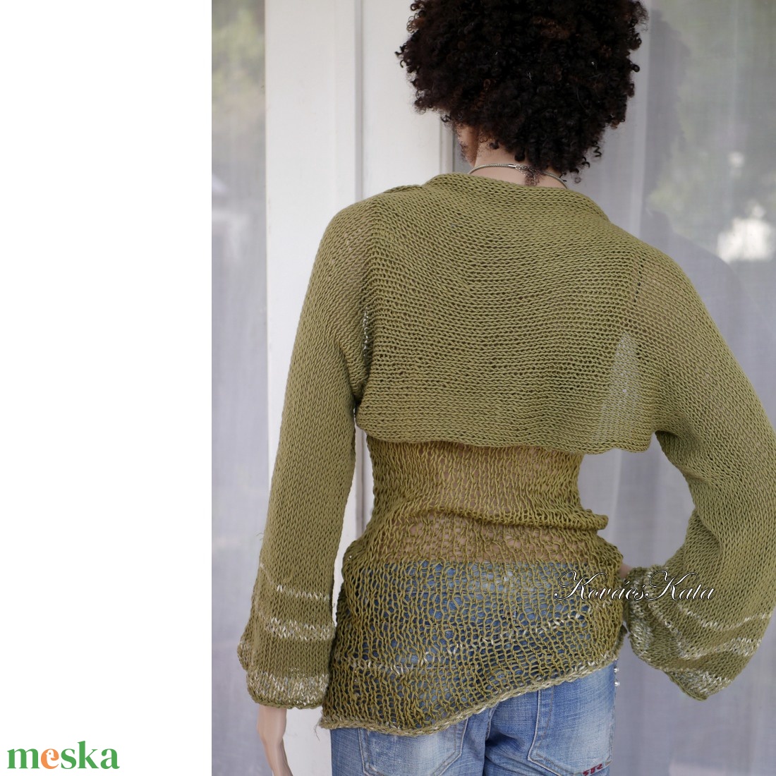 MERINO SHRUG - trendi kézzel kötött boleró / keki - ruha & divat - női ruha - pulóver - Meska.hu