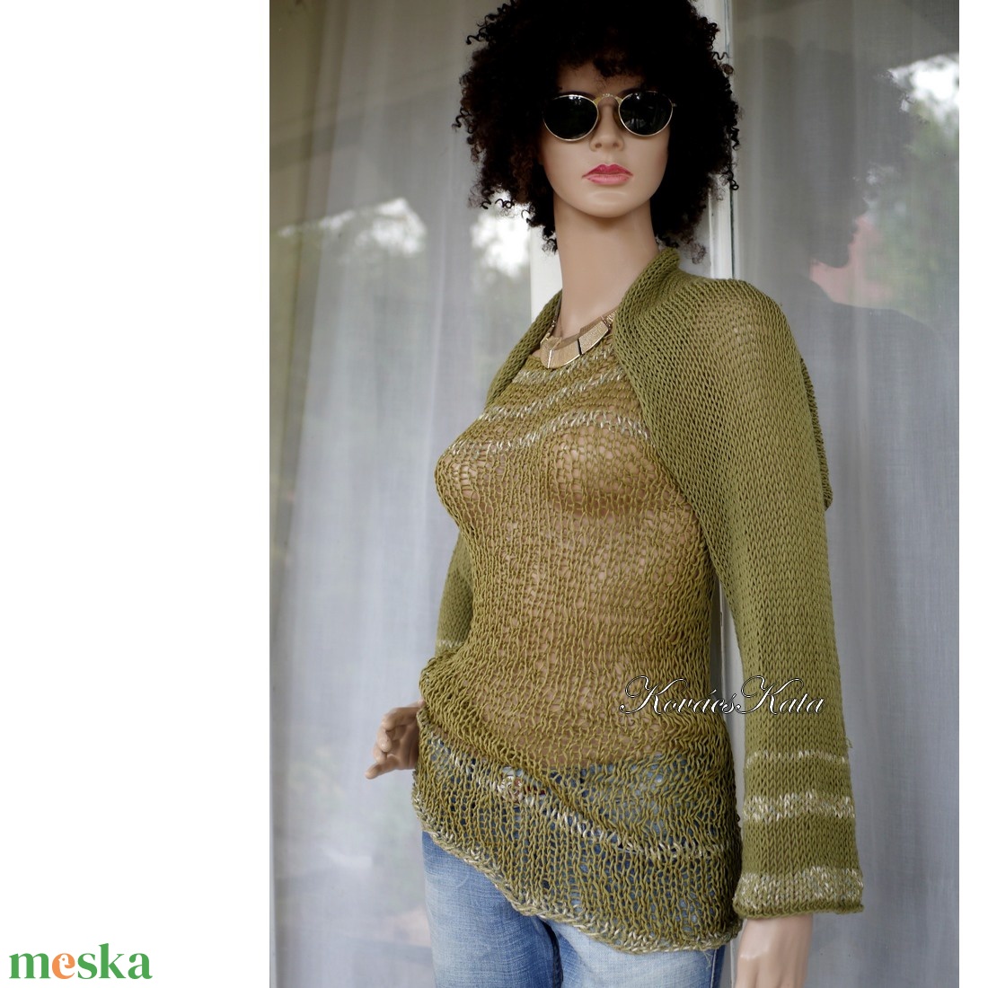 MERINO SHRUG - trendi kézzel kötött boleró / keki - ruha & divat - női ruha - pulóver - Meska.hu