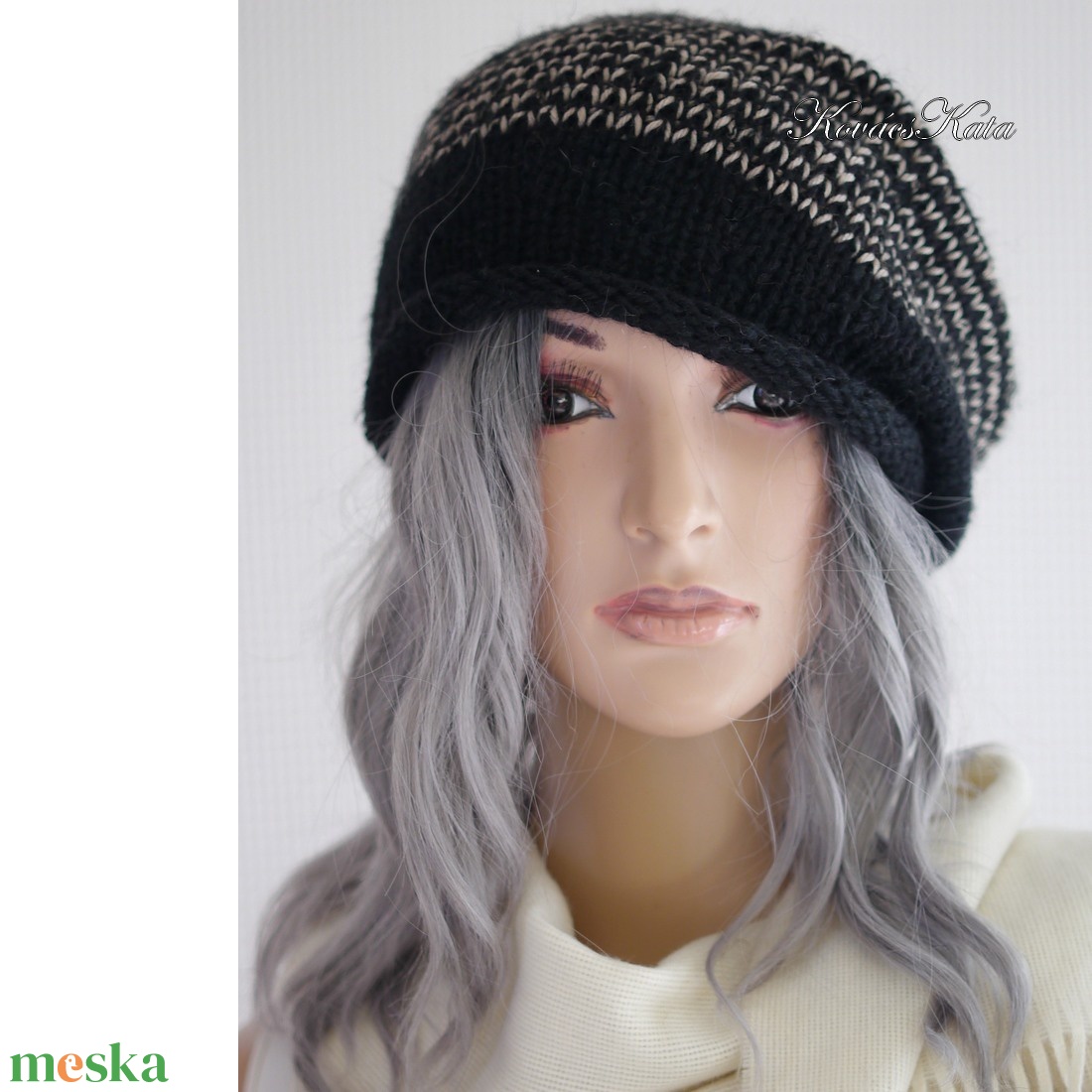 BEANIE LUX - trendi kézzel kötött angora-merinó sapka / fekete+natúr - ruha & divat - sál, sapka, kendő - sapka - Meska.hu BEANIE LUX - trendi kézzel kötött angora-merinó sapka / fekete+natúr - ruha & divat - sál, sapka, kendő - sapka - Meska.hu