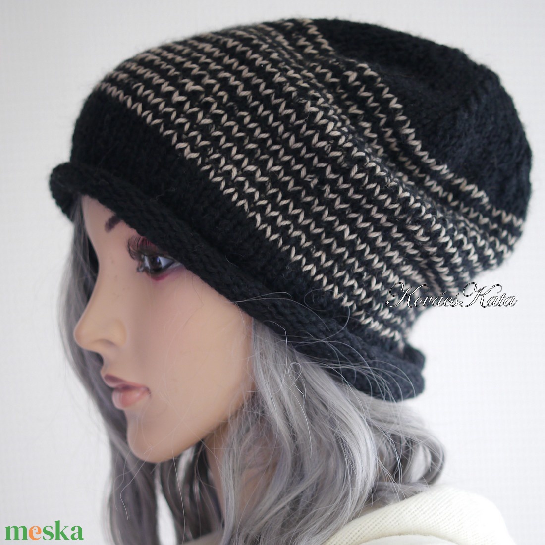 BEANIE LUX - trendi kézzel kötött angora-merinó sapka / fekete+natúr - ruha & divat - sál, sapka, kendő - sapka - Meska.hu BEANIE LUX - trendi kézzel kötött angora-merinó sapka / fekete+natúr - ruha & divat - sál, sapka, kendő - sapka - Meska.hu