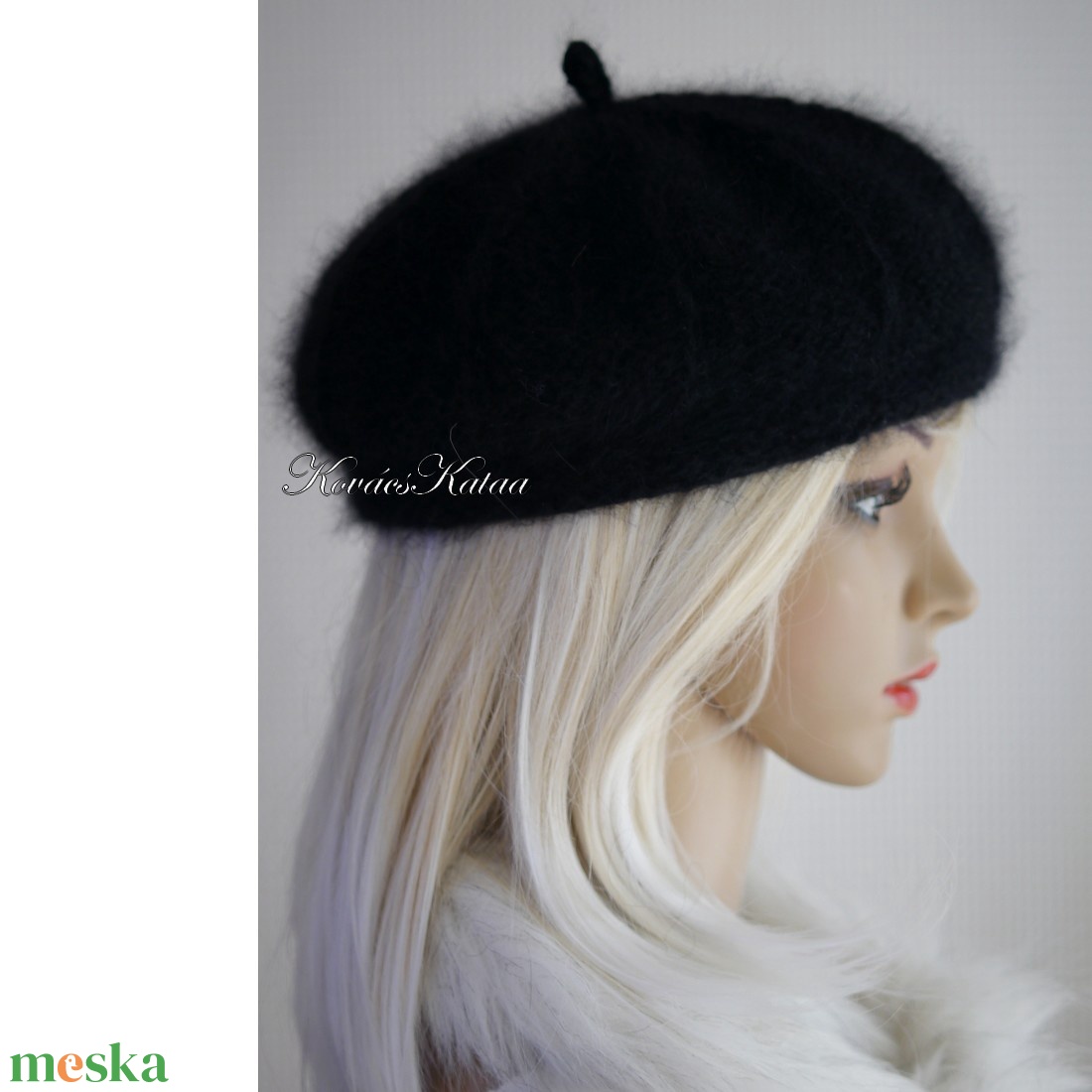 ALETTA / fekete - exkluzív angora kézzel kötött svájci sapka, barett - ruha & divat - sál, sapka, kendő - sapka - Meska.hu