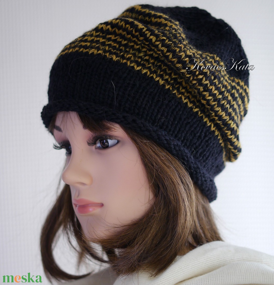BEANIE LUX - trendi kézzel kötött angora-merinó sapka / fekete+okker - ruha & divat - sál, sapka, kendő - sapka - Meska.hu BEANIE LUX - trendi kézzel kötött angora-merinó sapka / fekete+okker - ruha & divat - sál, sapka, kendő - sapka - Meska.hu