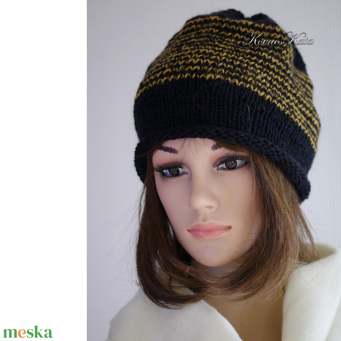 BEANIE LUX - trendi kézzel kötött angora-merinó sapka / fekete+okker - ruha & divat - sál, sapka, kendő - sapka - Meska.hu BEANIE LUX - trendi kézzel kötött angora-merinó sapka / fekete+okker - ruha & divat - sál, sapka, kendő - sapka - Meska.hu