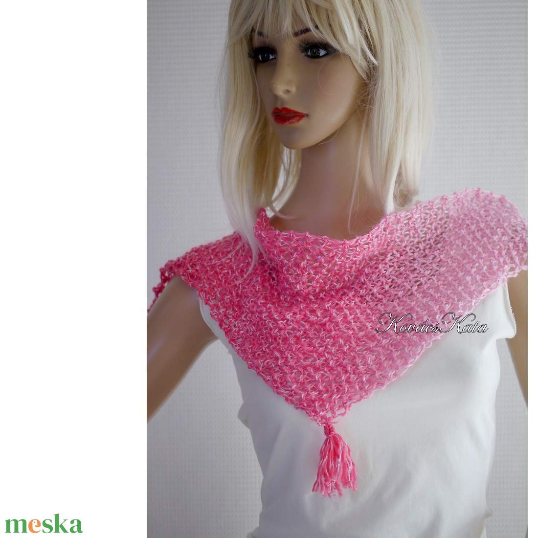 ROXY / pink - kézzel kötött flitteres design sálkendő   - ruha & divat - sál, sapka, kendő - sál - Meska.hu