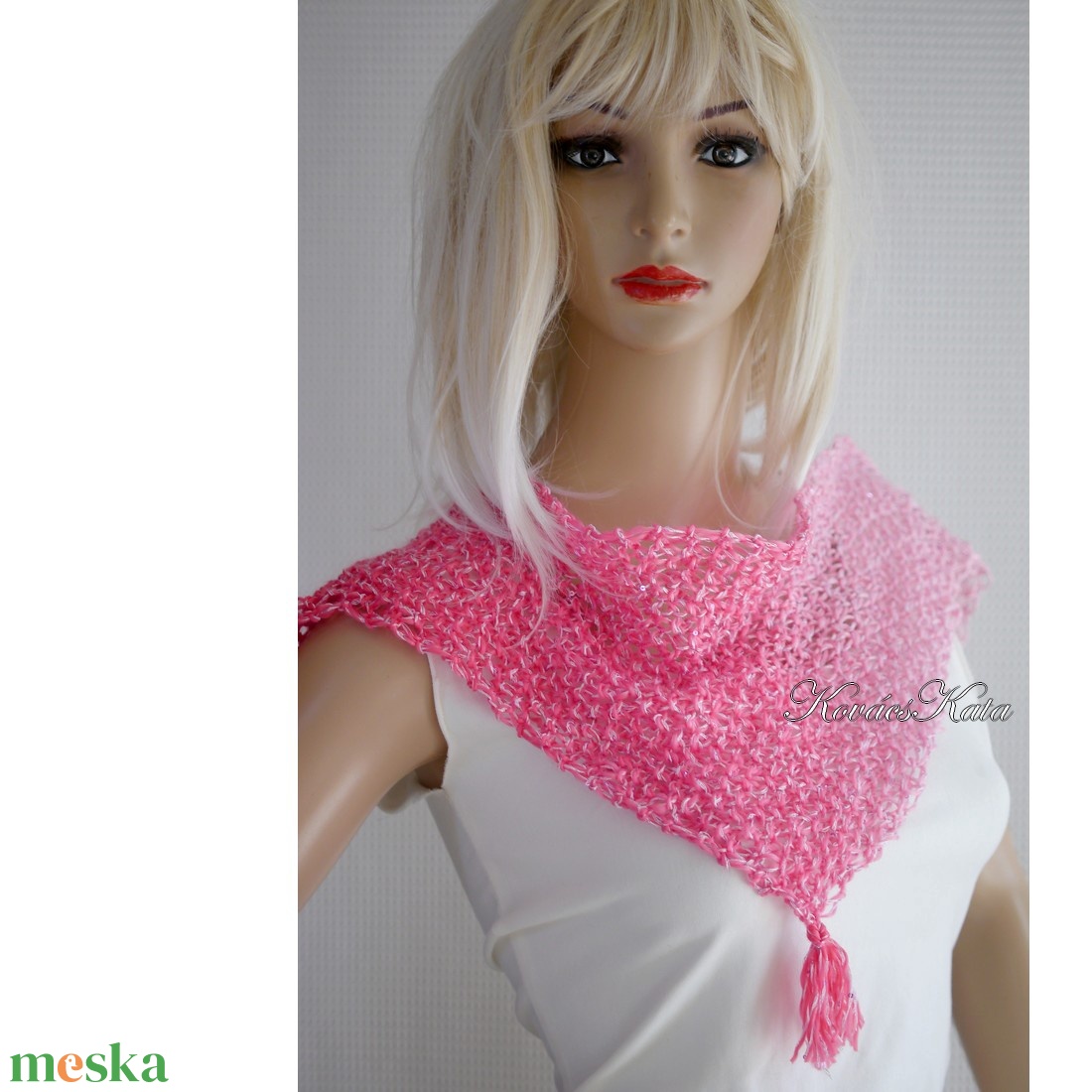 ROXY / pink - kézzel kötött flitteres design sálkendő   - ruha & divat - sál, sapka, kendő - sál - Meska.hu