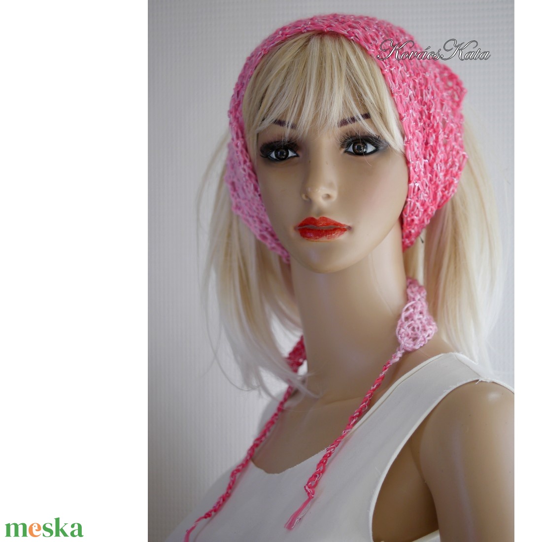 ROXY / pink - kézzel kötött flitteres design sálkendő   - ruha & divat - sál, sapka, kendő - sál - Meska.hu