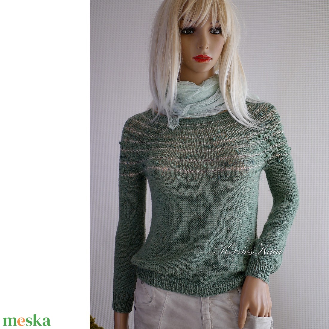 LAZY LINEN / zsálya - exkluzív gyapjú-len kézzel kötött pulóver - ruha & divat - női ruha - pulóver - Meska.hu LAZY LINEN / zsálya - exkluzív gyapjú-len kézzel kötött pulóver - ruha & divat - női ruha - pulóver - Meska.hu