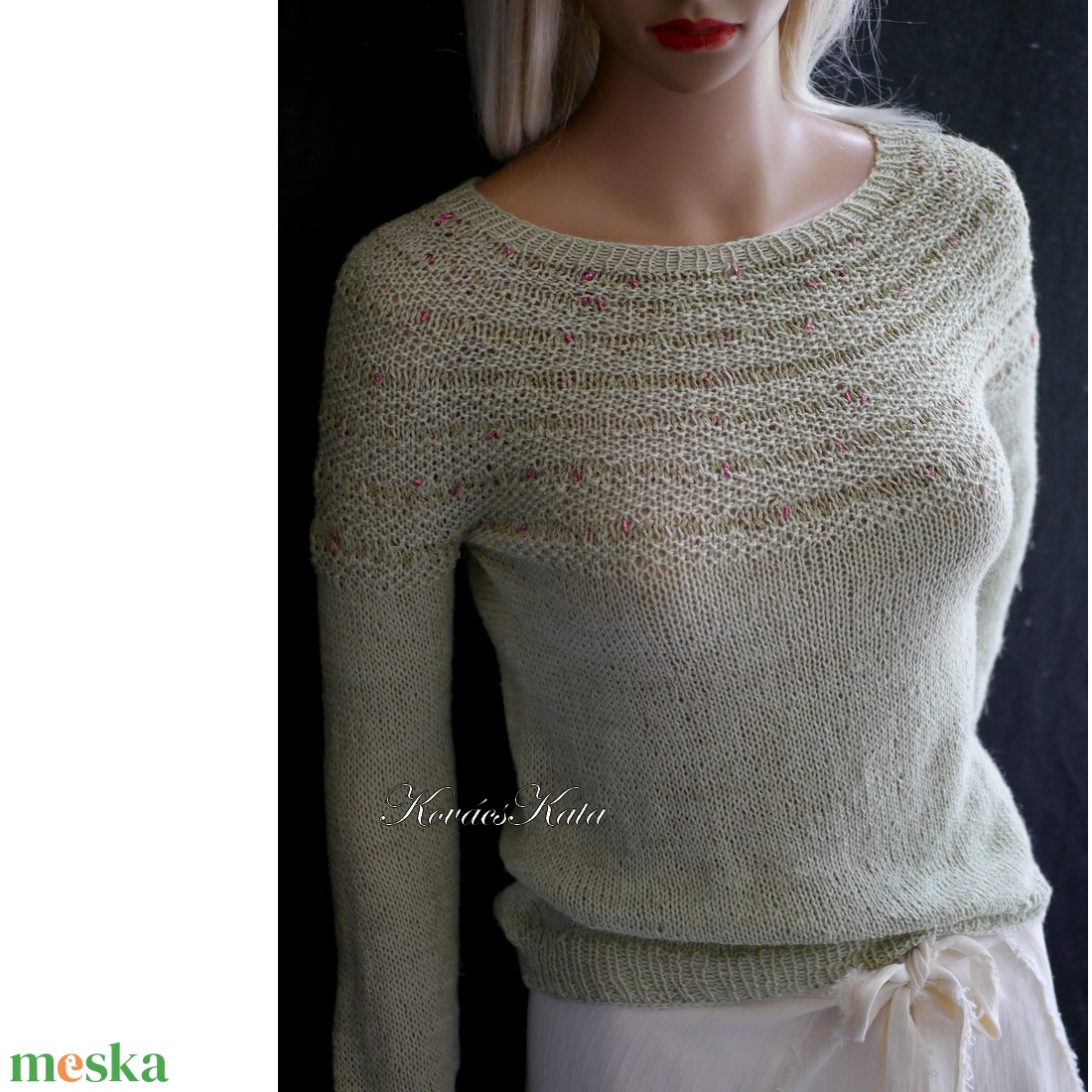 LAZY LINEN / menta - exkluzív gyapjú-len kézzel kötött pulóver - ruha & divat - női ruha - pulóver - Meska.hu LAZY LINEN / menta - exkluzív gyapjú-len kézzel kötött pulóver - ruha & divat - női ruha - pulóver - Meska.hu