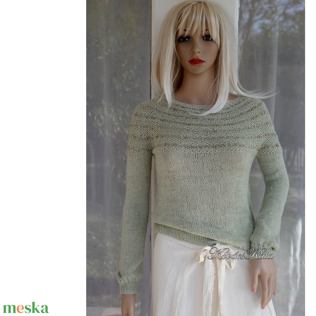 LAZY LINEN / menta - exkluzív gyapjú-len kézzel kötött pulóver - ruha & divat - női ruha - pulóver - Meska.hu LAZY LINEN / menta - exkluzív gyapjú-len kézzel kötött pulóver - ruha & divat - női ruha - pulóver - Meska.hu