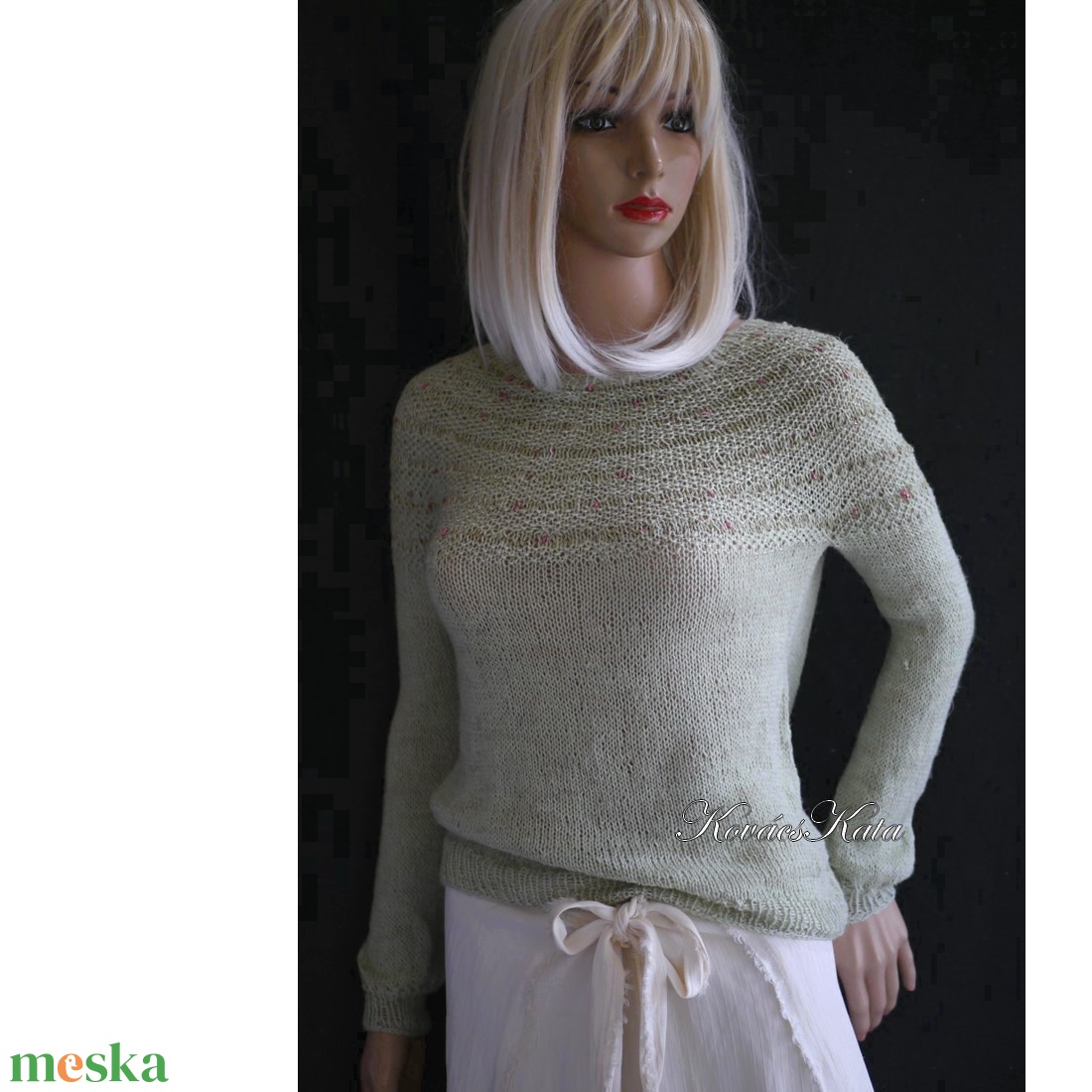 LAZY LINEN / menta - exkluzív gyapjú-len kézzel kötött pulóver - ruha & divat - női ruha - pulóver - Meska.hu LAZY LINEN / menta - exkluzív gyapjú-len kézzel kötött pulóver - ruha & divat - női ruha - pulóver - Meska.hu