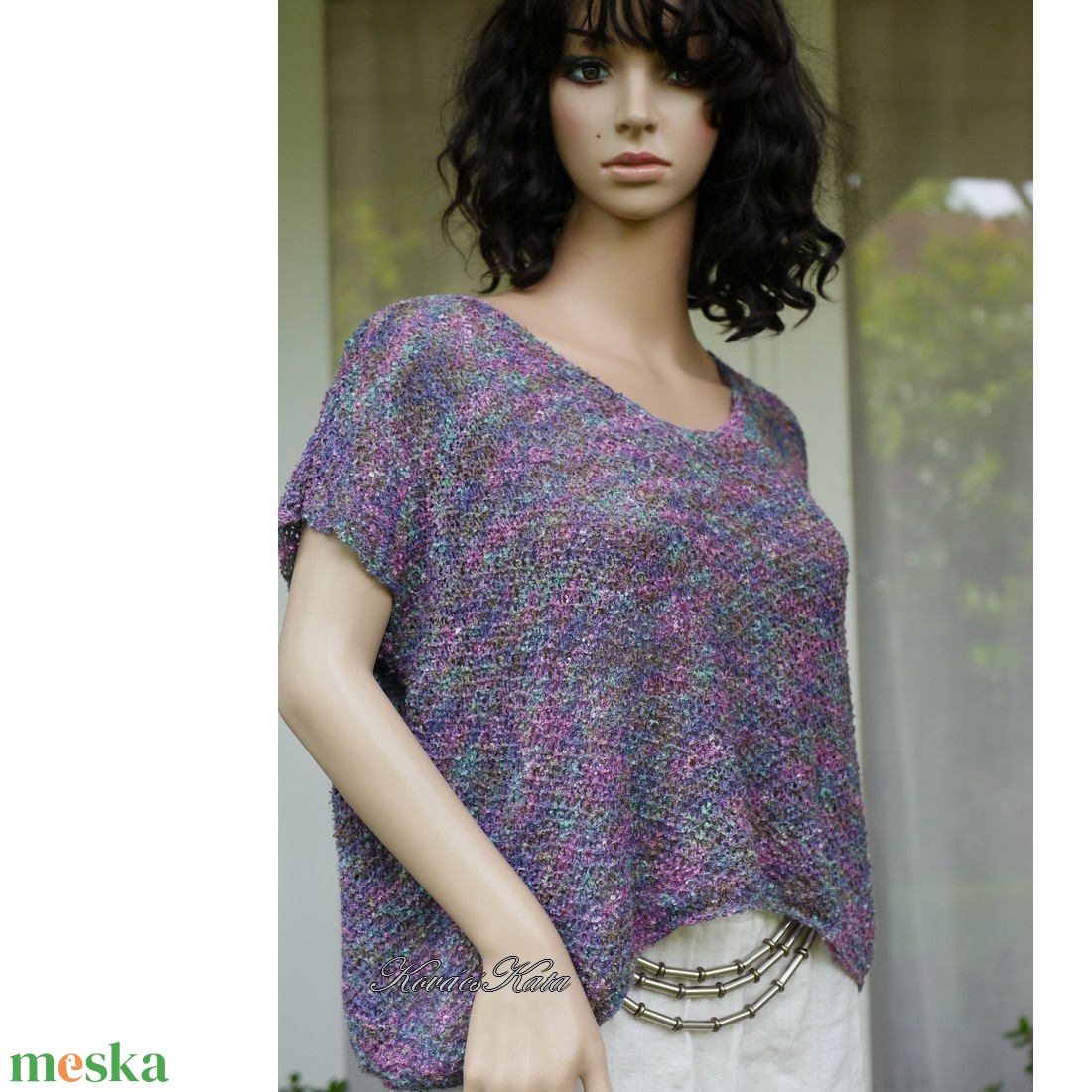 V-TOP / multicolor - kézzel kötött alpaka selyem flowing finom pulóver  - ruha & divat - női ruha - pulóver - Meska.hu