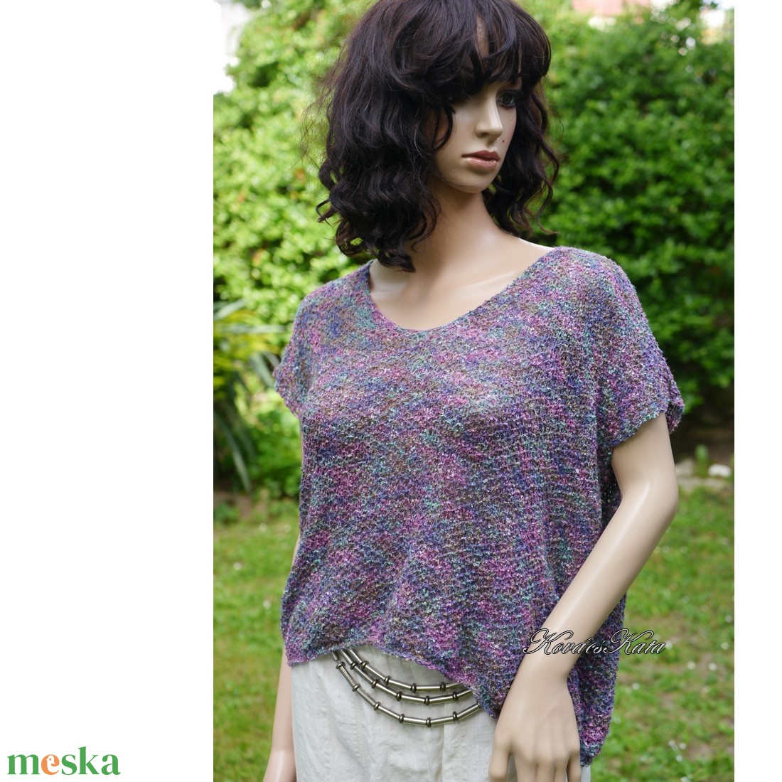 V-TOP / multicolor - kézzel kötött alpaka selyem flowing finom pulóver  - ruha & divat - női ruha - pulóver - Meska.hu