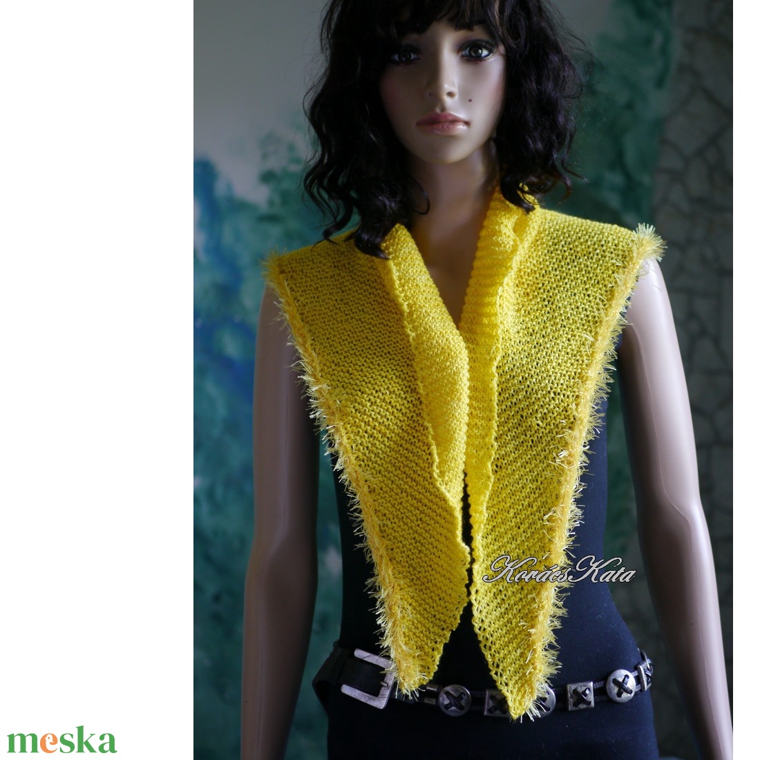 DELUXE SILK VÁLLKENDŐ - exkluzív kézzel kötött-festett selyem-jak- merinó kendő / napsárga - ruha & divat - sál, sapka, kendő - vállkendő - Meska.hu