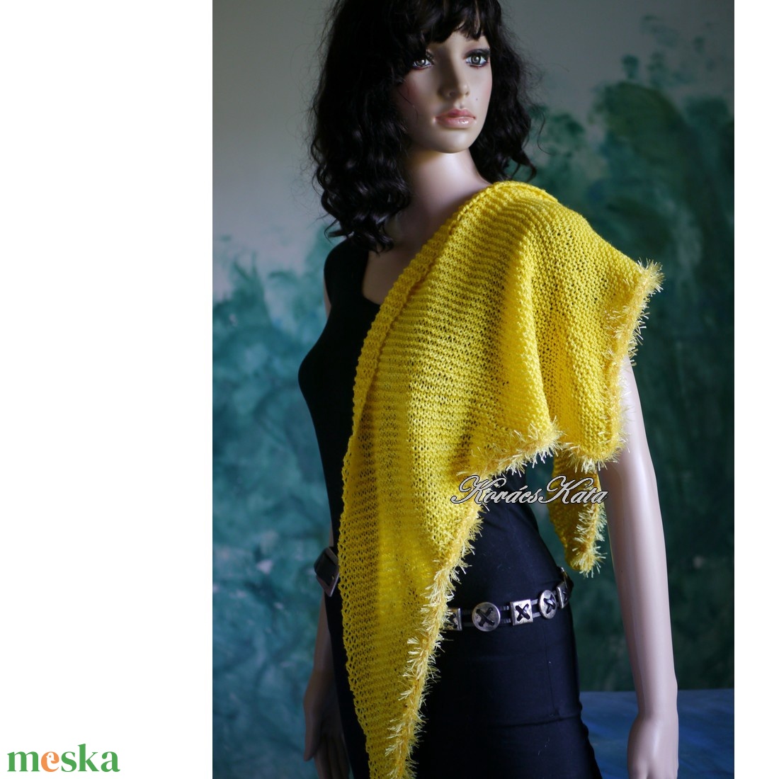  DELUXE SILK VÁLLKENDŐ - exkluzív kézzel kötött-festett selyem-jak- merinó kendő / napsárga - ruha & divat - sál, sapka, kendő - vállkendő - Meska.hu