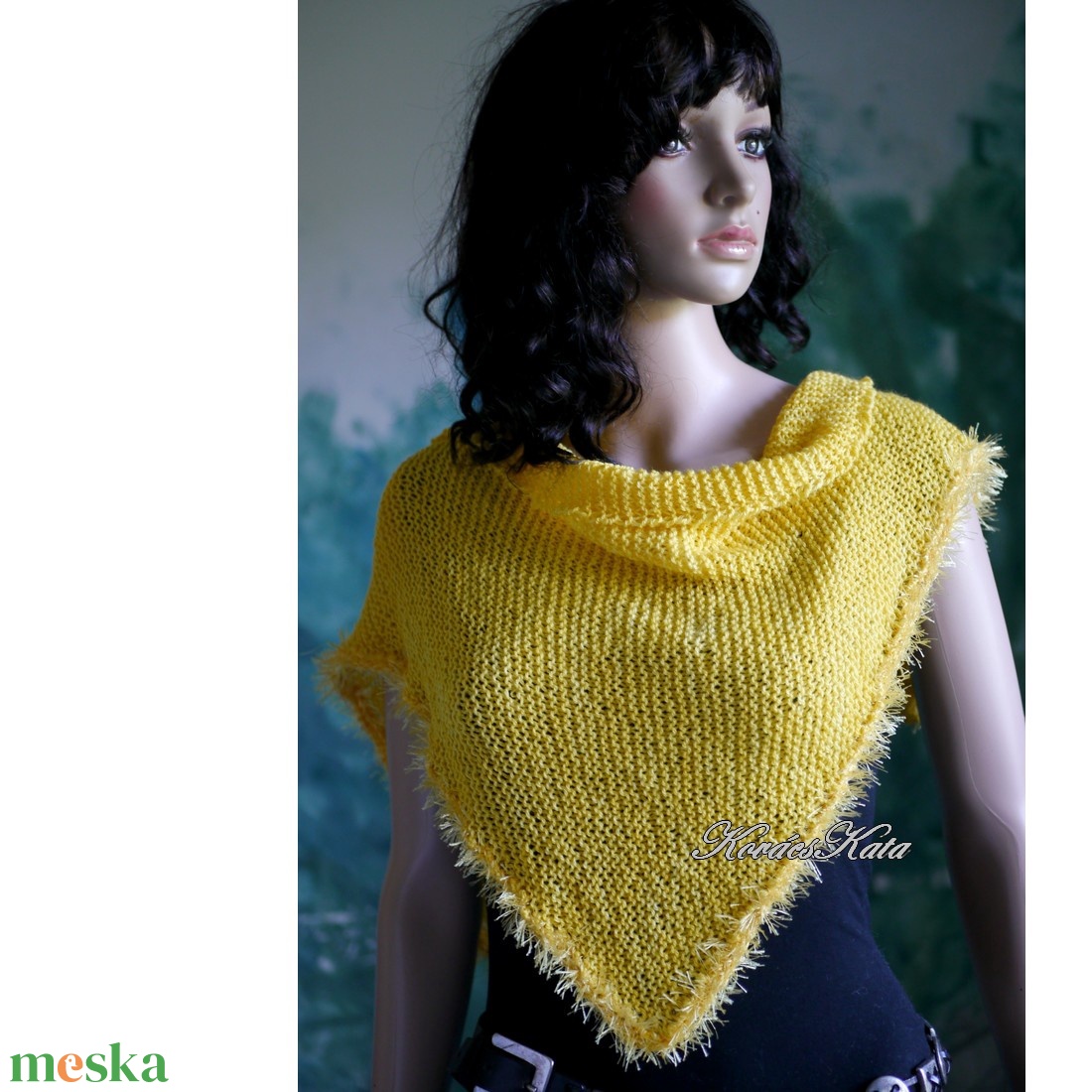  DELUXE SILK VÁLLKENDŐ - exkluzív kézzel kötött-festett selyem-jak- merinó kendő / napsárga - ruha & divat - sál, sapka, kendő - vállkendő - Meska.hu