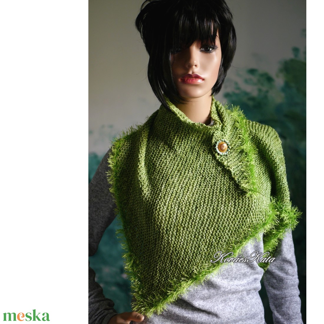  DELUXE SILK VÁLLKENDŐ - exkluzív kézzel kötött-festett selyem-jak- merinó kendő / avokádó - ruha & divat - sál, sapka, kendő - vállkendő - Meska.hu