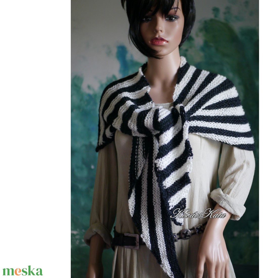 ZEBRA SÁLKENDŐ - extravagáns kézzel kötött alpaka mohair vállkendő  - ruha & divat - sál, sapka, kendő - vállkendő - Meska.hu