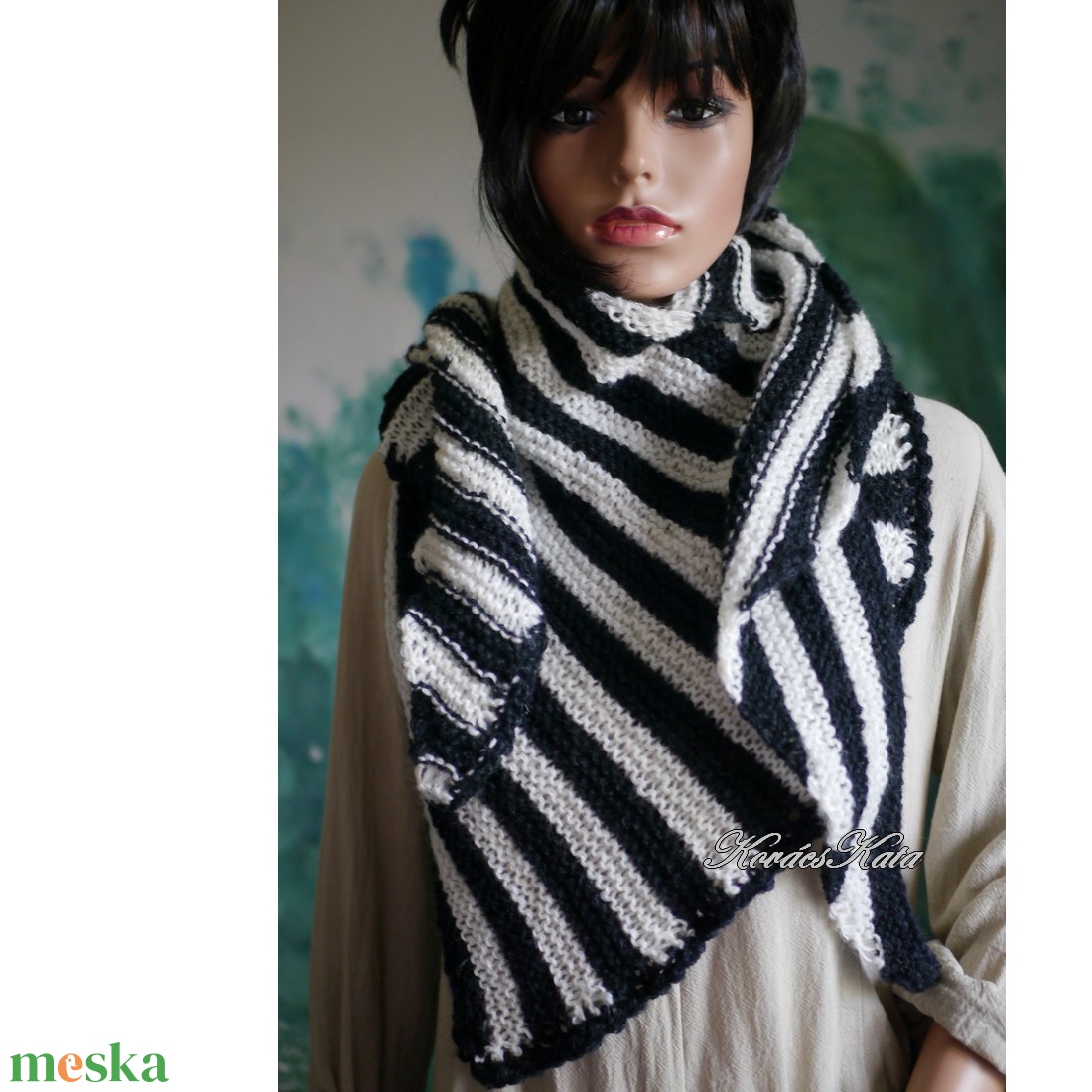 ZEBRA SÁLKENDŐ - extravagáns kézzel kötött alpaka mohair vállkendő  - ruha & divat - sál, sapka, kendő - vállkendő - Meska.hu