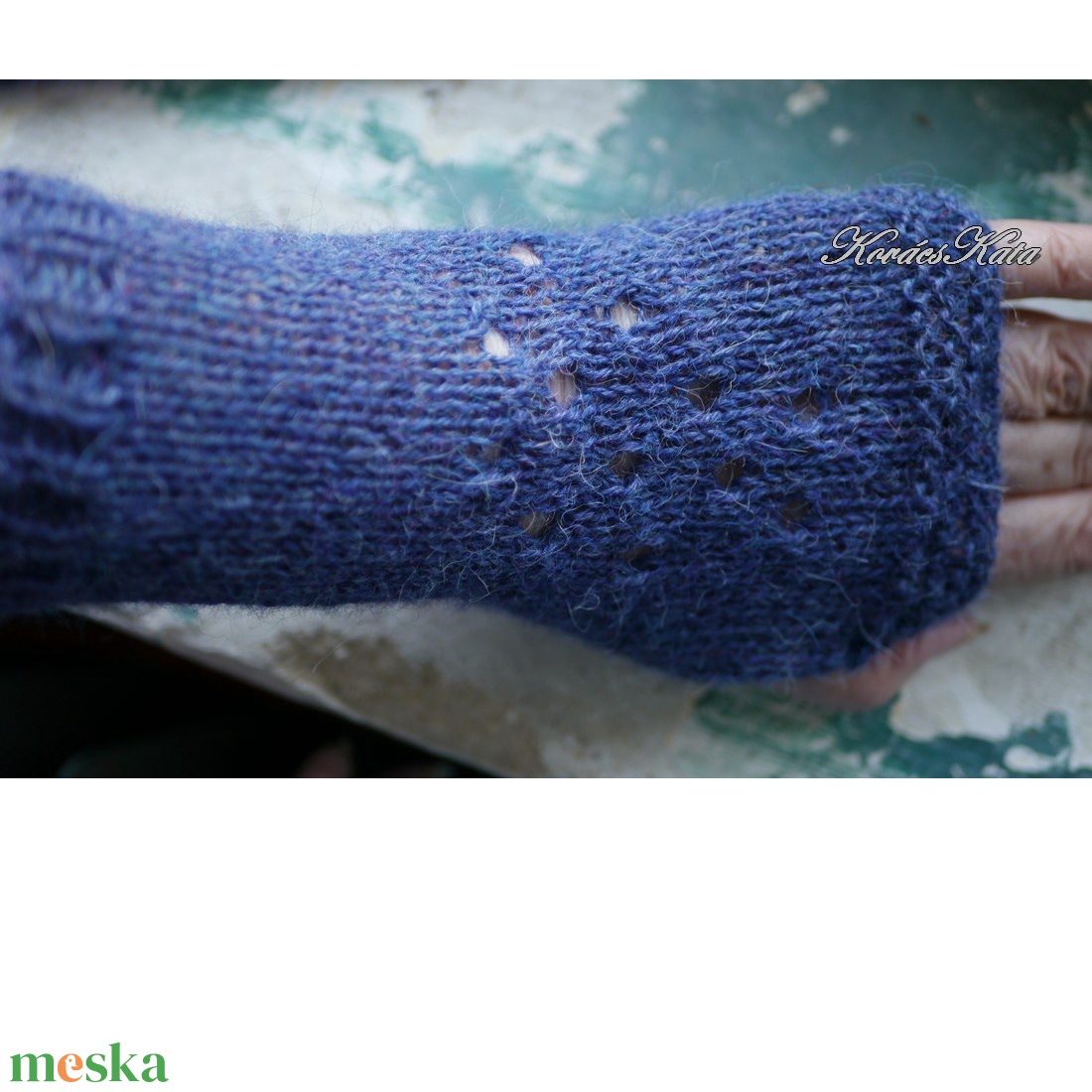 BOSZI-KESZTYŰ / alpaka - kézzel kötött bohém alpaka kézmelegítő / kék - ruha & divat - sál, sapka, kendő - kesztyű - Meska.hu