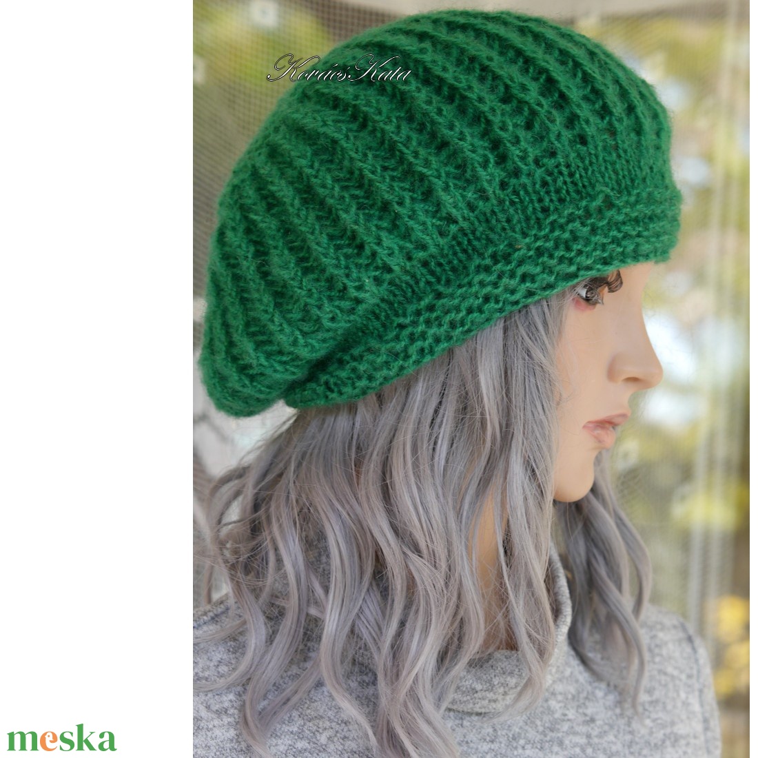 BORBÁLA / smaragd - kézzel kötött mohair sapka - ruha & divat - sál, sapka, kendő - sapka - Meska.hu