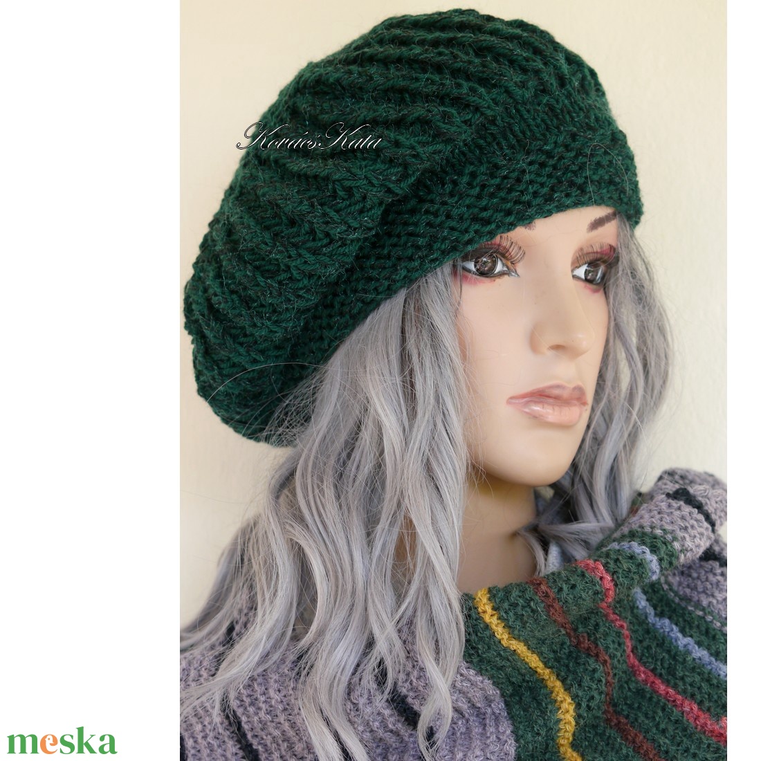 BORBÁLA / glitterzöld - kézzel kötött mohair sapka - ruha & divat - sál, sapka, kendő - sapka - Meska.hu