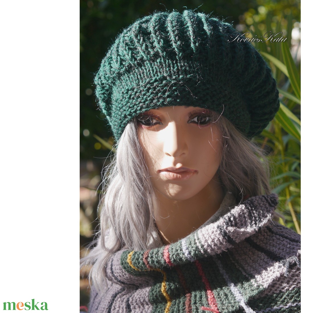 BORBÁLA / glitterzöld - kézzel kötött mohair sapka - ruha & divat - sál, sapka, kendő - sapka - Meska.hu