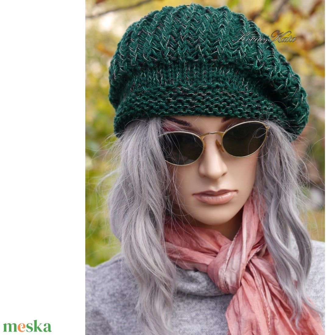 BORBÁLA / zöld-melír - kézzel kötött design sapka - ruha & divat - sál, sapka, kendő - sapka - Meska.hu