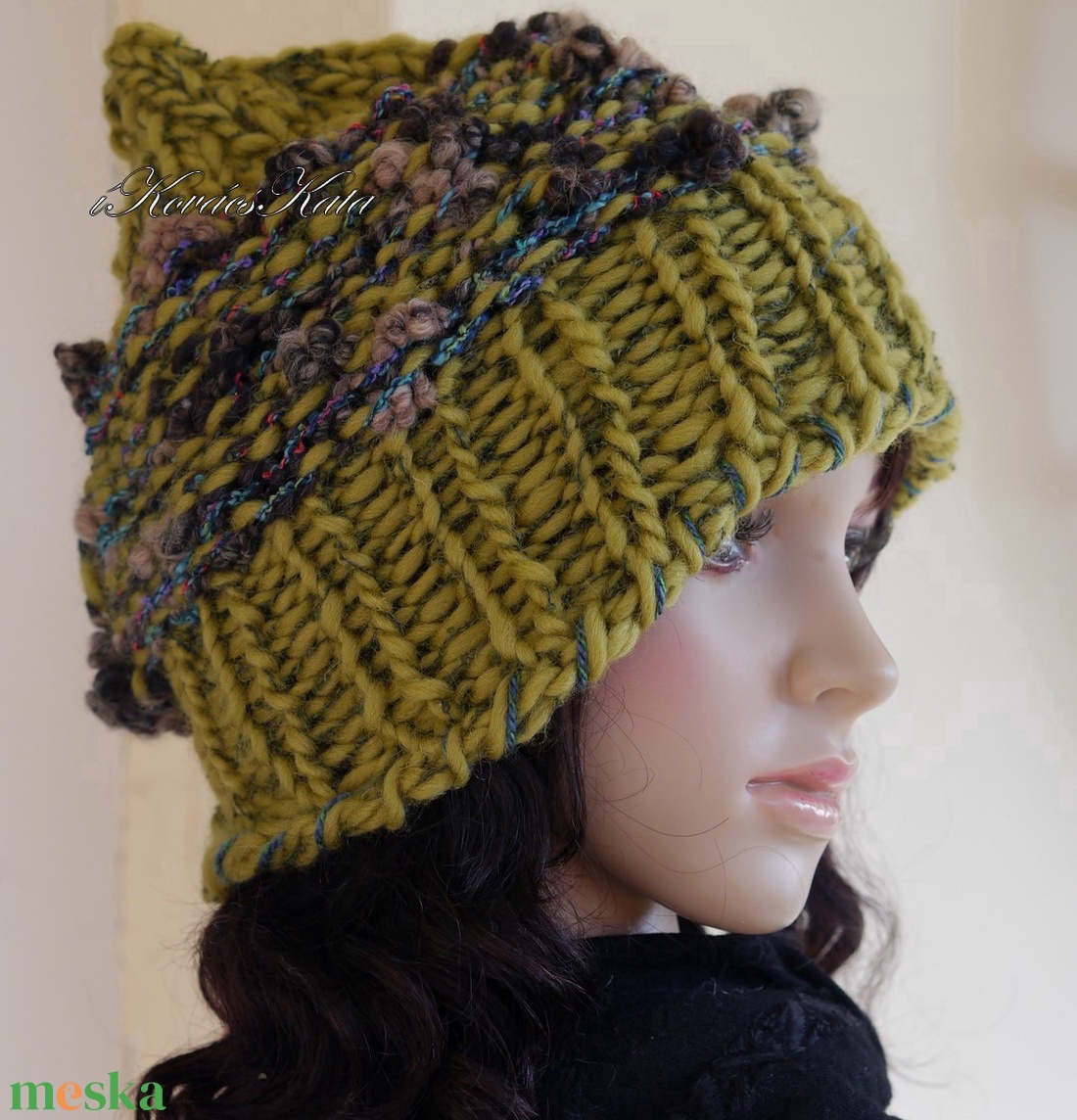 LUCA-SAPI / moha - bohém kézzel kötött gyapjú sapka  - ruha & divat - sál, sapka, kendő - sapka - Meska.hu