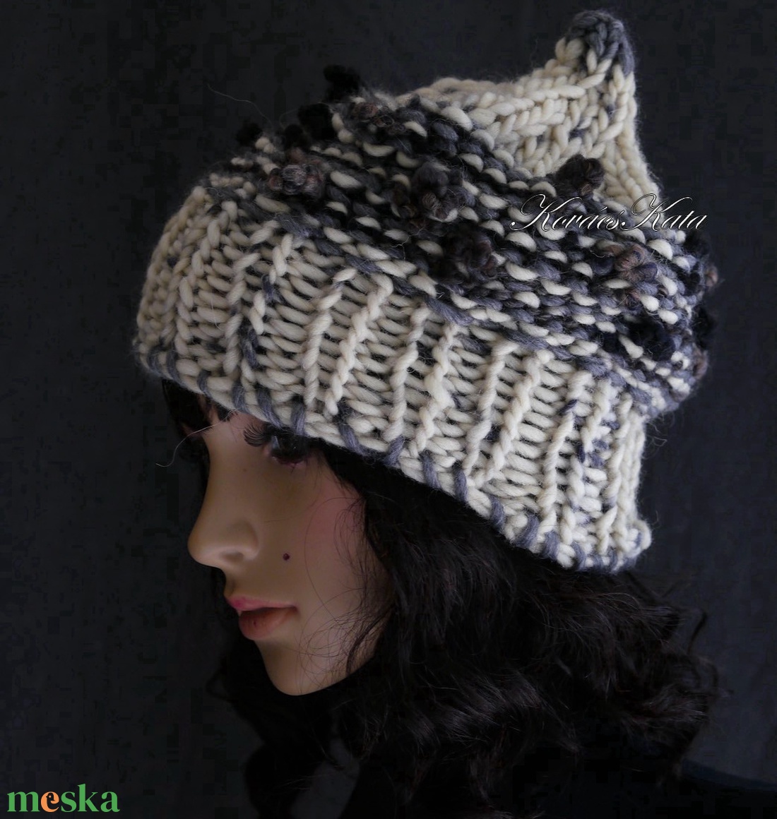 LUCA-SAPI - bohém kézzel kötött gyapjú sapka / natúr - ruha & divat - sál, sapka, kendő - sapka - Meska.hu