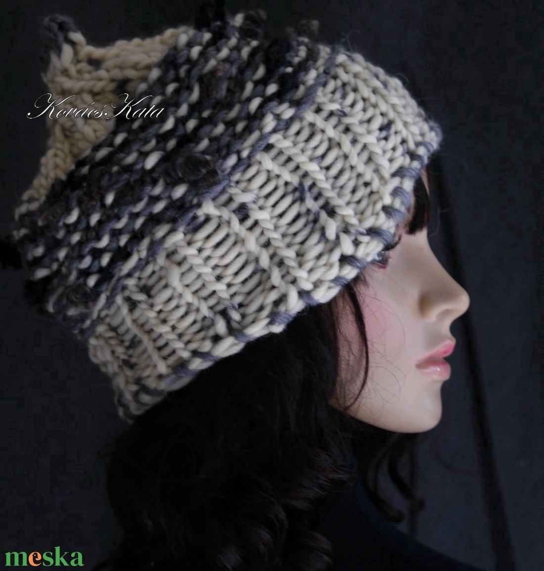 LUCA-SAPI - bohém kézzel kötött gyapjú sapka / natúr - ruha & divat - sál, sapka, kendő - sapka - Meska.hu