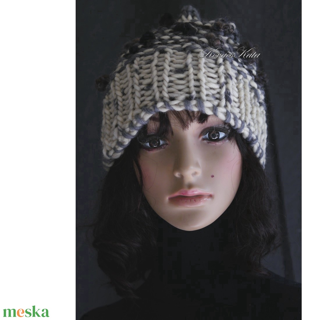 LUCA-SAPI - bohém kézzel kötött gyapjú sapka / natúr - ruha & divat - sál, sapka, kendő - sapka - Meska.hu