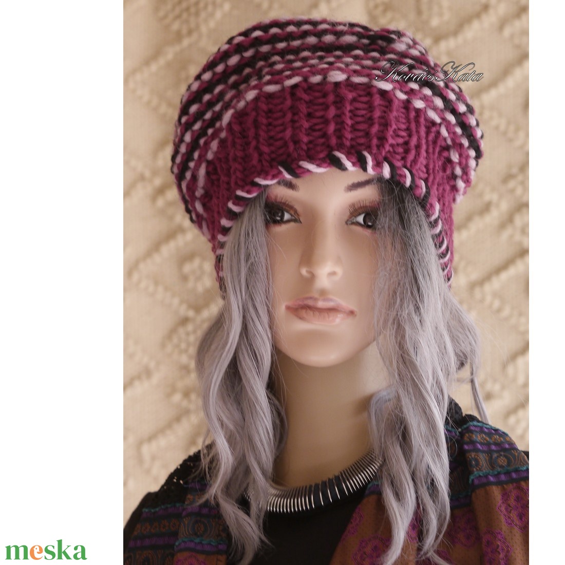 LUCA BARETT / bordós - bohém kézzel kötött gyapjú sapka  - ruha & divat - sál, sapka, kendő - sapka - Meska.hu