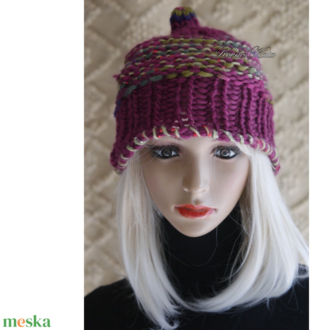 LUCA SAPI / bordó - bohém kézzel kötött gyapjú sapka  - ruha & divat - sál, sapka, kendő - sapka - Meska.hu