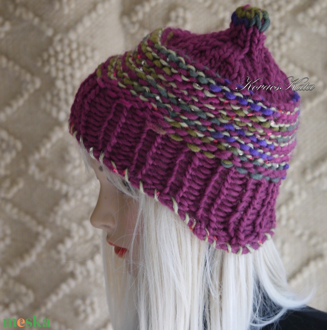 LUCA SAPI / bordó - bohém kézzel kötött gyapjú sapka  - ruha & divat - sál, sapka, kendő - sapka - Meska.hu