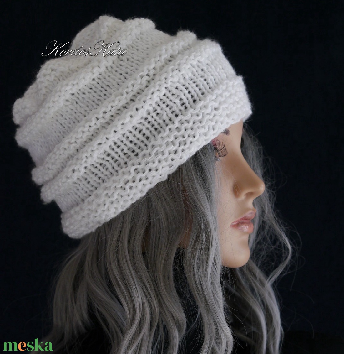 AMY-SAPI / hófehér - trendi kötött design sapka - ruha & divat - sál, sapka, kendő - sapka - Meska.hu