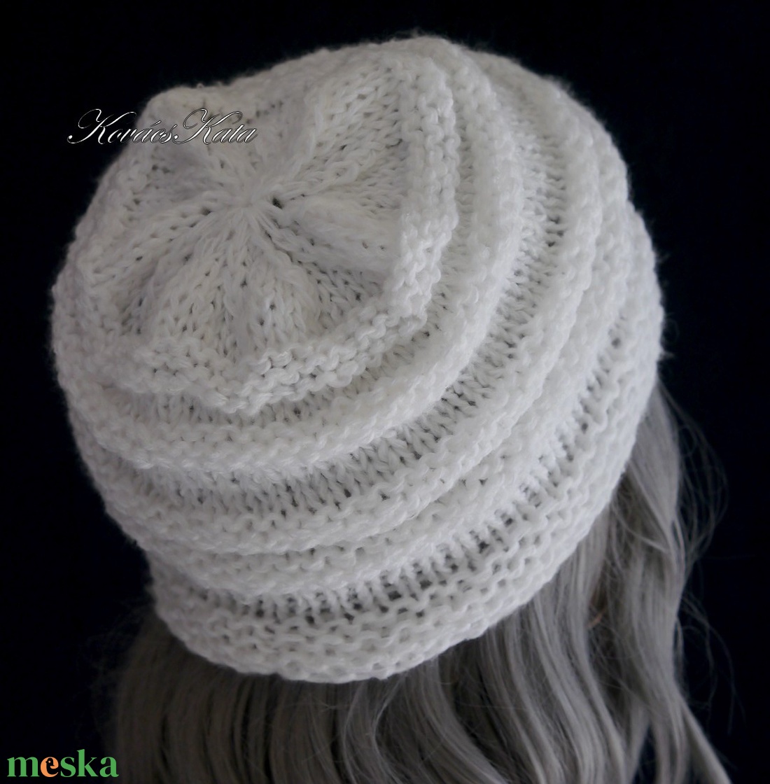 AMY-SAPI / hófehér - trendi kötött design sapka - ruha & divat - sál, sapka, kendő - sapka - Meska.hu