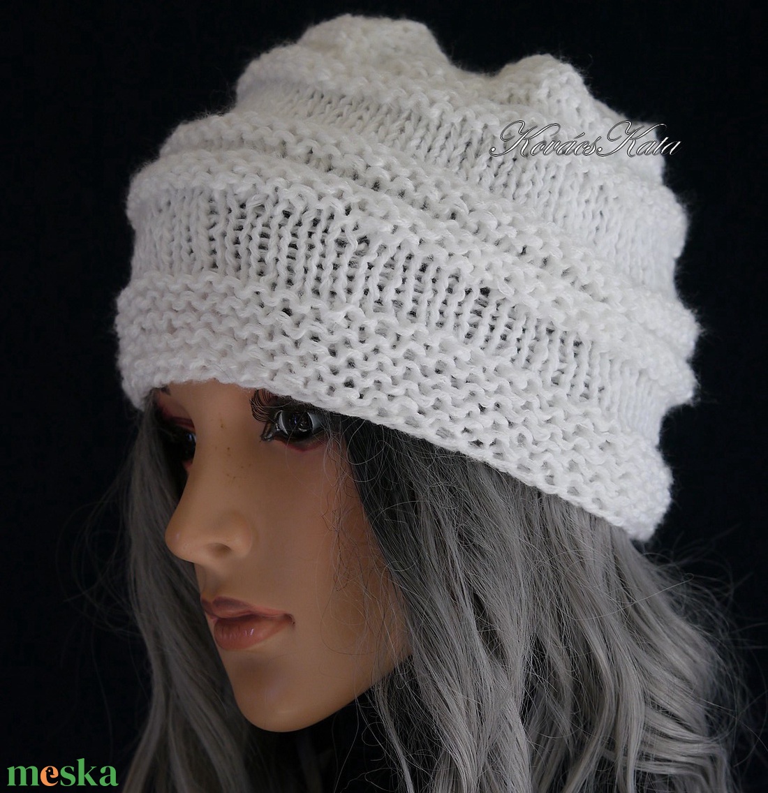 AMY-SAPI / hófehér - trendi kötött design sapka - ruha & divat - sál, sapka, kendő - sapka - Meska.hu