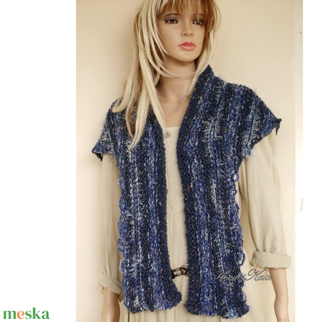 MANDRAGORA / kék tweed  - exkluzív kötött vállkendő - ruha & divat - sál, sapka, kendő - vállkendő - Meska.hu