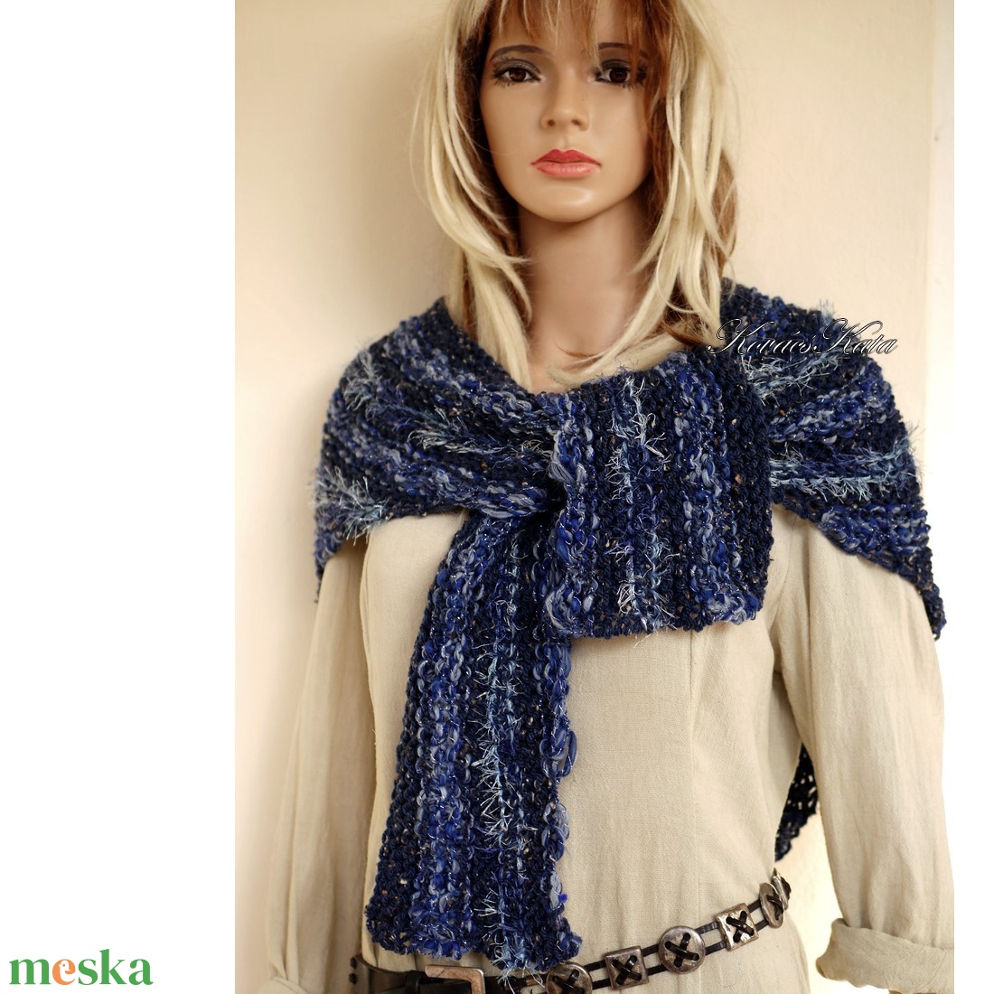 MANDRAGORA / kék tweed  - exkluzív kötött vállkendő - ruha & divat - sál, sapka, kendő - vállkendő - Meska.hu